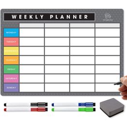 Magnetic Weekly Planner &amp; Organiser Landscape Whiteboard With Pens