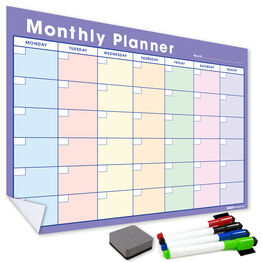 WallTAC Re-Adhesive Dry Wipe Monthly Wall Planner Calendar Organiser - Pastel