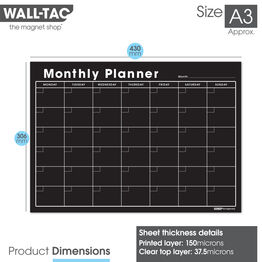 WallTAC Re-Adhesive Blackboard Monthly Wall Planner Calendar Organiser