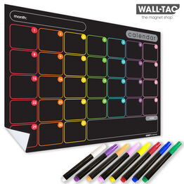 WallTAC Re-Adhesive Dry Erase Monthly Wall Calendar Planner - Rainbow Tab & Blackboard-Style