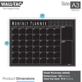 WallTAC Re-Adhesive Dry Wipe Blackboard Monthly Student Wall Planner