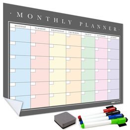 WallTAC Re-Adhesive Wall Planner and Dry Erase Weekly Calendar in Classic Design with Rainbow Columns