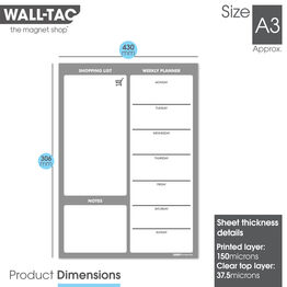 WallTAC Re-Adhesive Legacy Dry Erase Weekly Wall Planner Menu Organiser