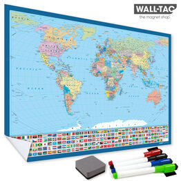 WallTAC ReAdhesive Dry Erase World Map Wall Poster