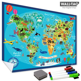 WallTAC ReAdhesive Dry Wipe World Map For Kids