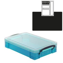 Electric Blue Storage Box with Base Sheet & Sticker Labels (Transparent Blue Box with  Clear Lid)