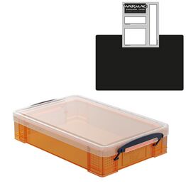 Tangerine Storage Box with Base Sheet & Sticker Labels (Transparent Orange Box with Clear Lid)