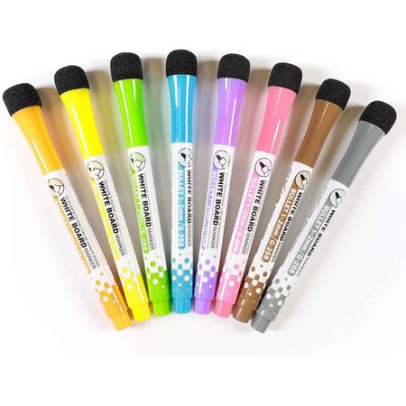 8 Shaped Magnetic Dry Erase Marker Set – Whiteboard Pens With Eraser, 7 Colors