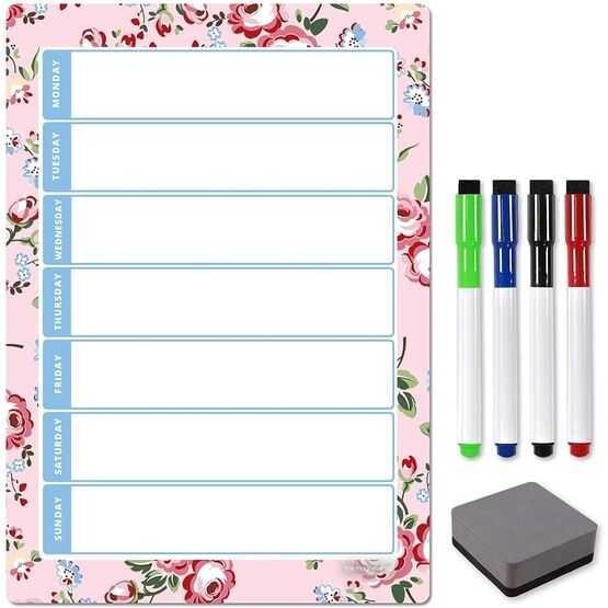 Magnetic Weekly Planner and Organiser - Portrait - FLORAL PINK