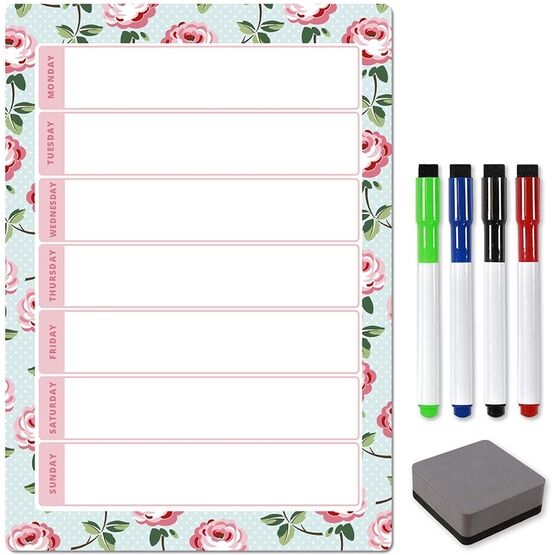 Magnetic Weekly Planner and Organiser - Portrait - FLORAL MINT