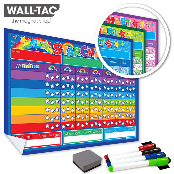 WallTAC Children's Re-Adhesive Dry Wipe Star Reward Chart