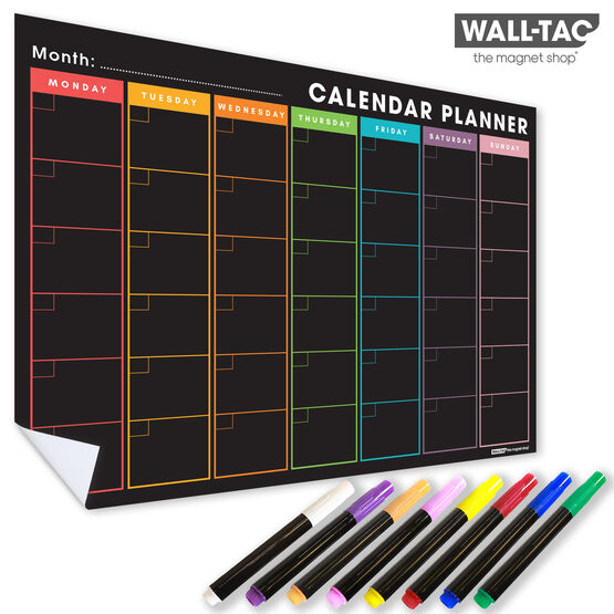 WallTAC Re-Adhesive Wall Planner and Dry Erase Modern Monthly Calendar Blackboard with Rainbow Tabs