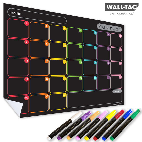 WallTAC Re-Adhesive Wall Planner and Dry Erase Monthly Calendar Blackboard with Rainbow Tabs