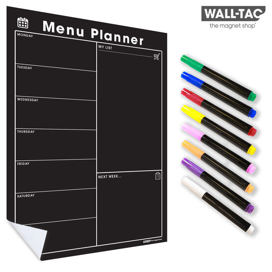 WallTAC Re-Adhesive Wall Planner and Dry Erase Weekly Menu Blackboard