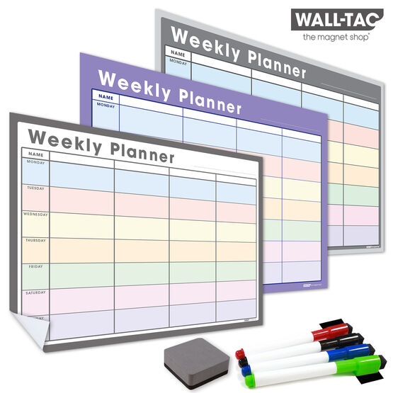 WallTAC Re-Adhesive Wall Planner and Dry Erase Weekly Calendar in Pastel