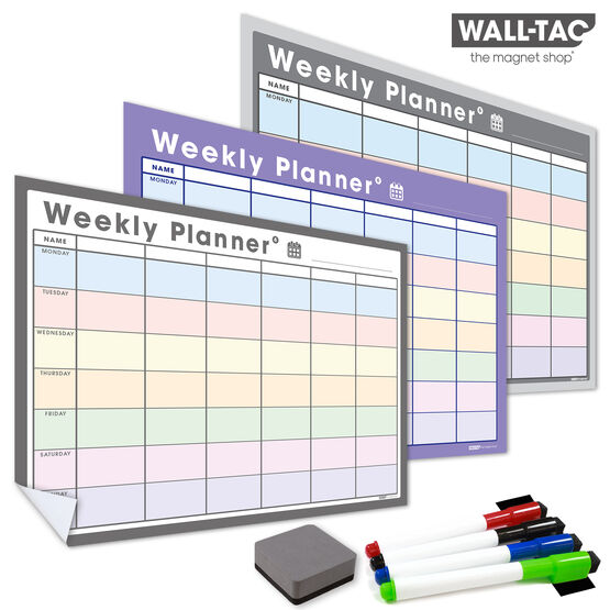 WallTAC Re-Adhesive Wall Planner and Dry Erase Weekly Calendar with Extra Columns in Pastel