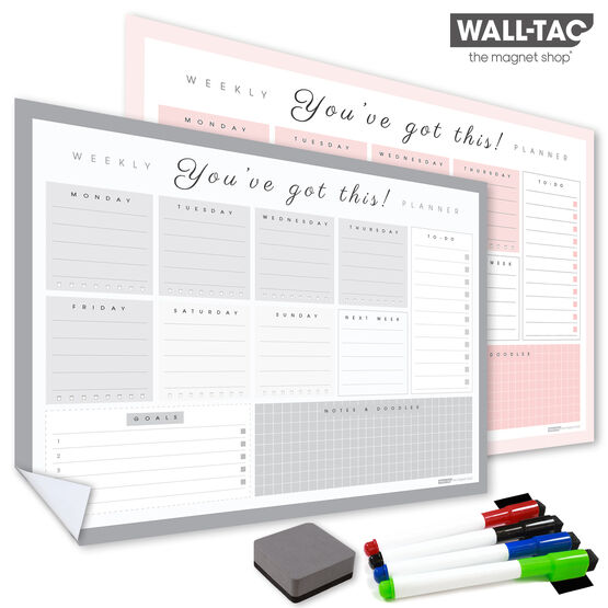 WallTAC Re-Adhesive Dry Erase Motivational Weekly Wall Planner Organiser